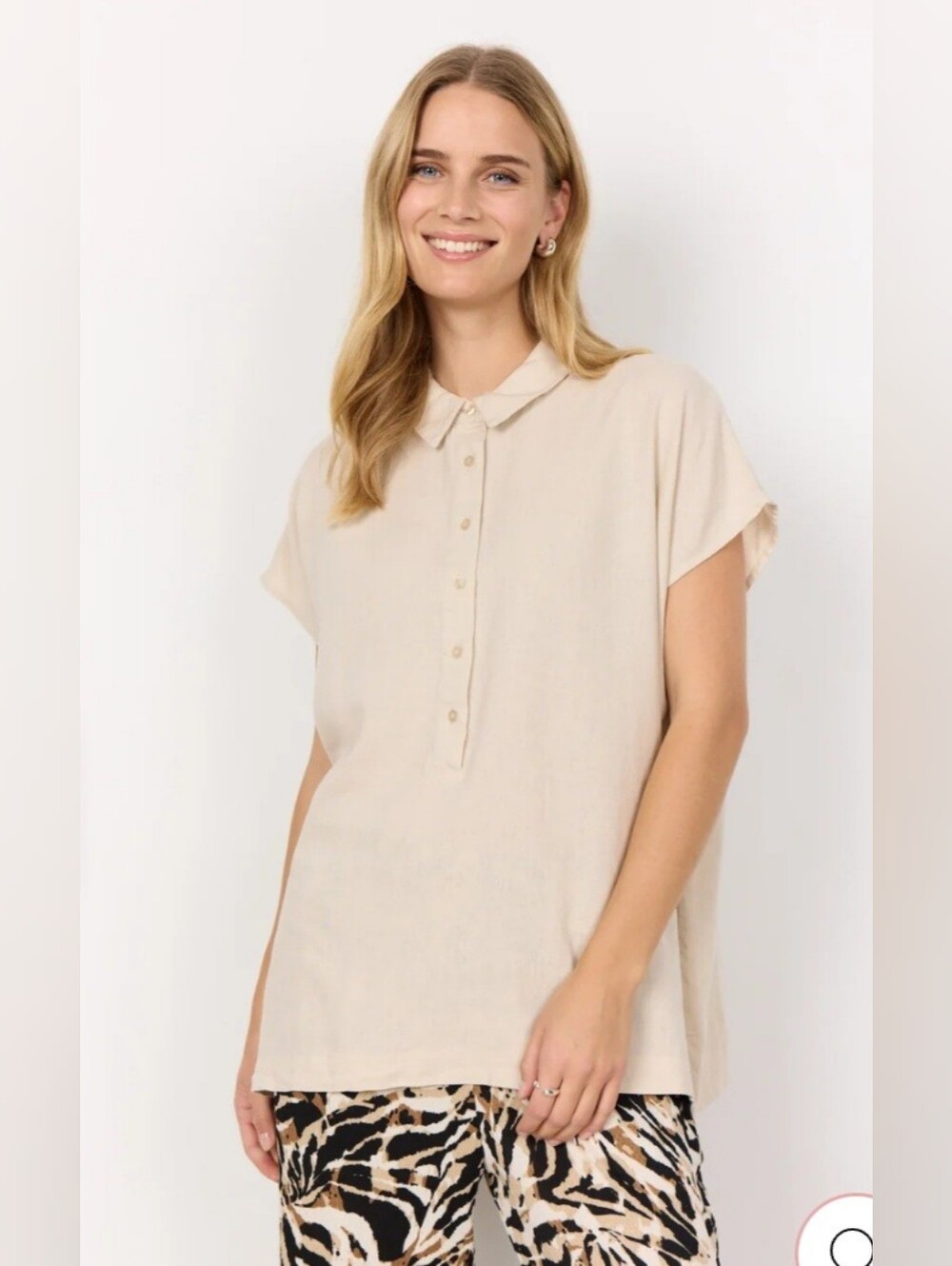 Soya concept Linen Blend Short Sleeve Blouse